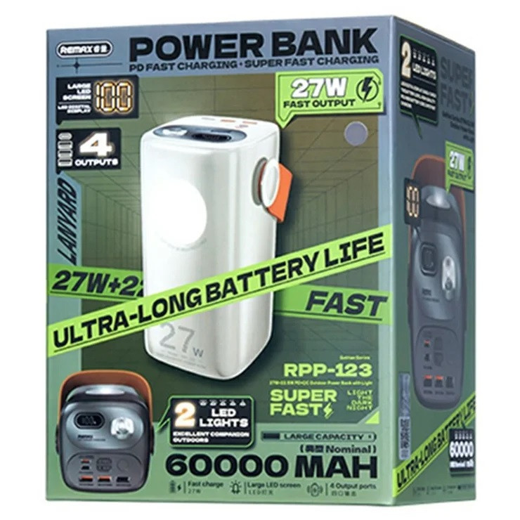 پاوربانک ریمکس مدل Fast Charge 27W Gutitan ظرفیت 60000 میلی آمپر ساعت