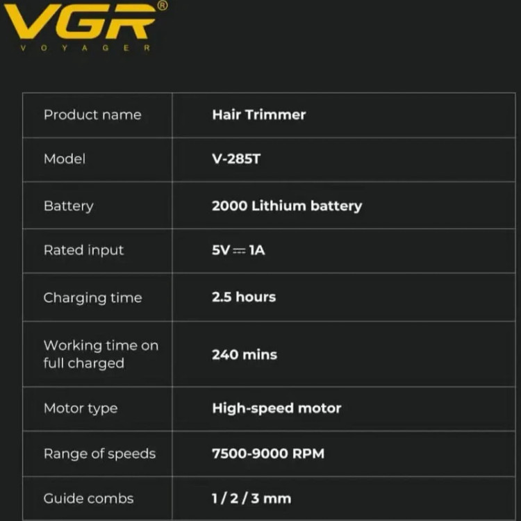 ماشین اصلاح موی سر و صورت شارژی وی جی ار مدل V-285t